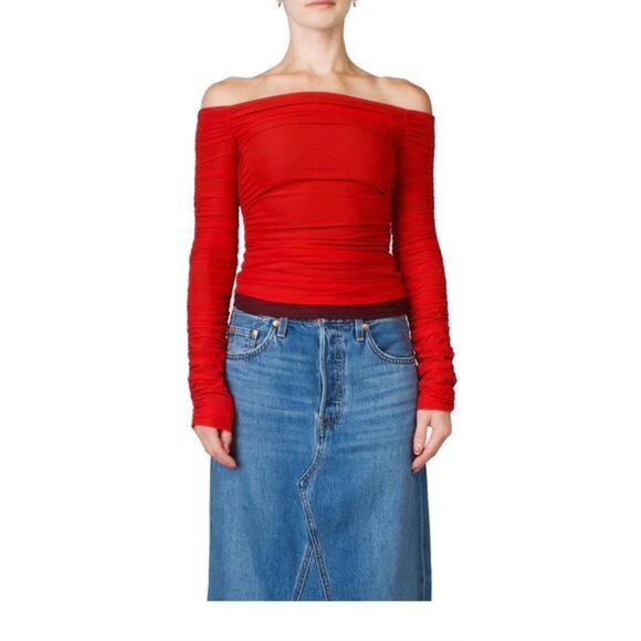 SIMON MILLER Mesh NAI Long Sleeve Top in Lava Red Medium - Picture 3 of 9